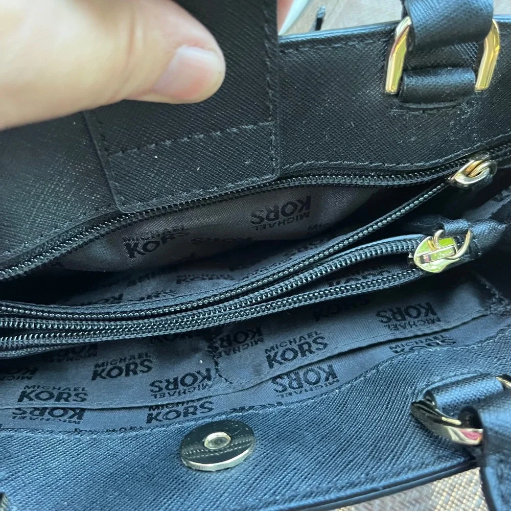 Michael Kors Black Saffiano Leather Satchel Crossbody Bag Gold Hardware